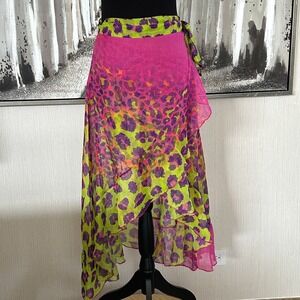 BINDYA New York Women's Cheetah Print Ruffle Accent Sarong Skirt Wrap - OS